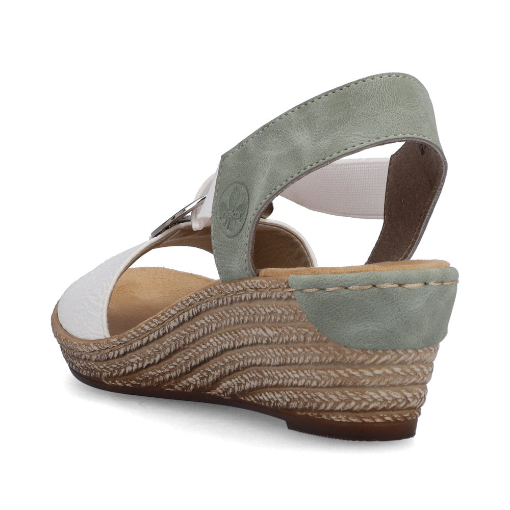 Rieker 624H6-80 White & Mint Green Wedges with Peep Toe & Slingback Strap