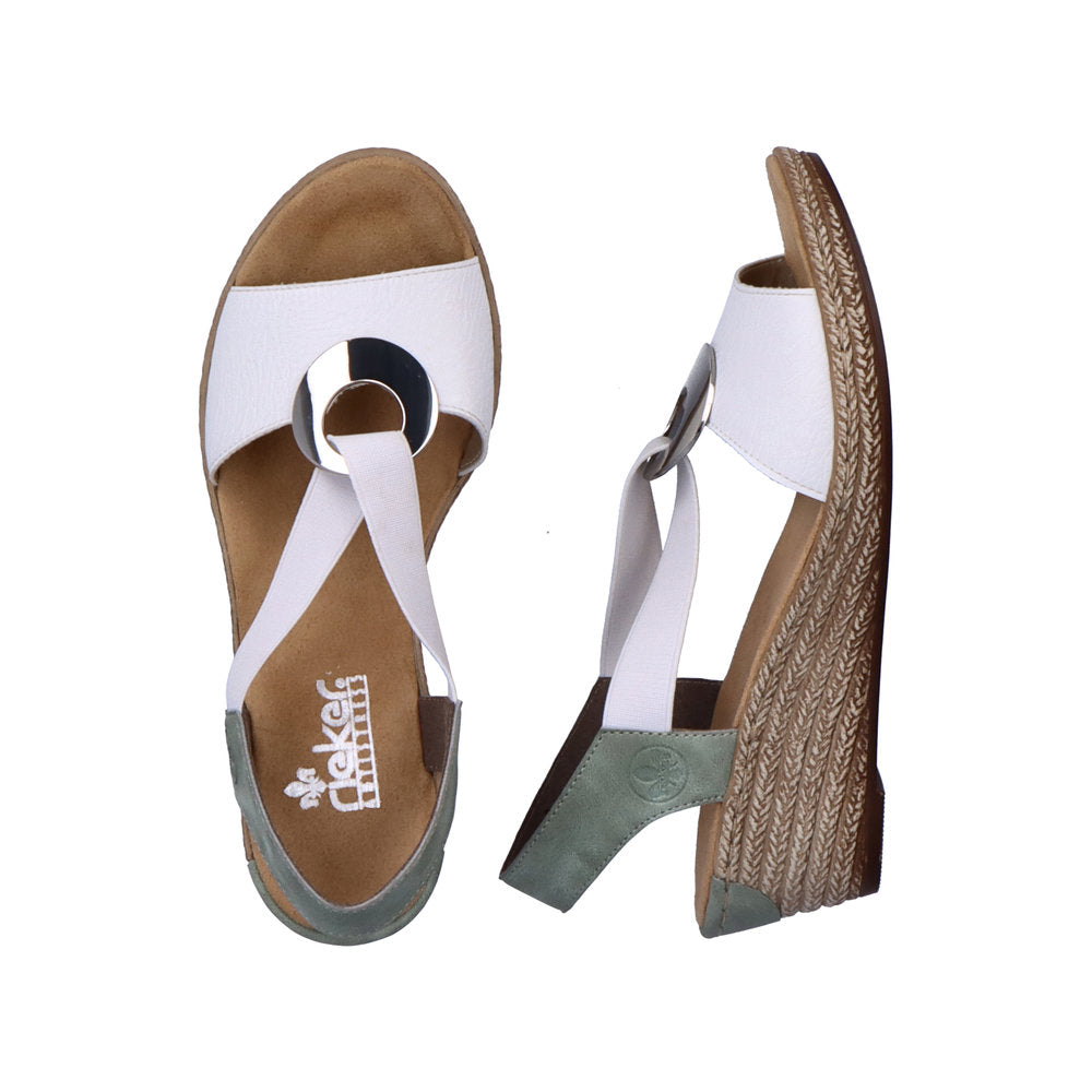 Rieker 624H6-80 White & Mint Green Wedges with Peep Toe & Slingback Strap