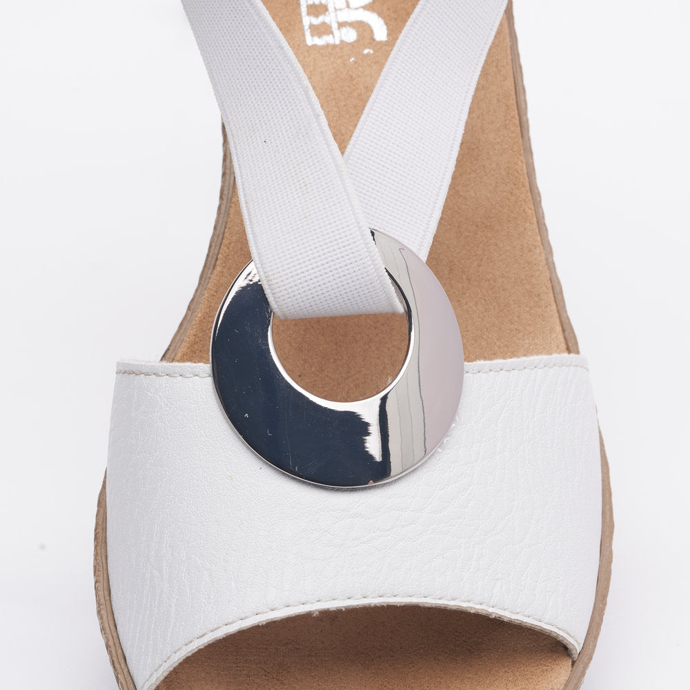 Rieker 624H6-80 White & Mint Green Wedges with Peep Toe & Slingback Strap