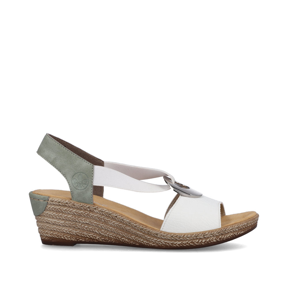 Rieker 624H6-80 White & Mint Green Wedges with Peep Toe & Slingback Strap