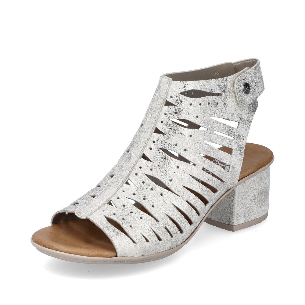 Rieker 64676-60 Beige Metallic Glitz Block Heel Open Toe Sandals