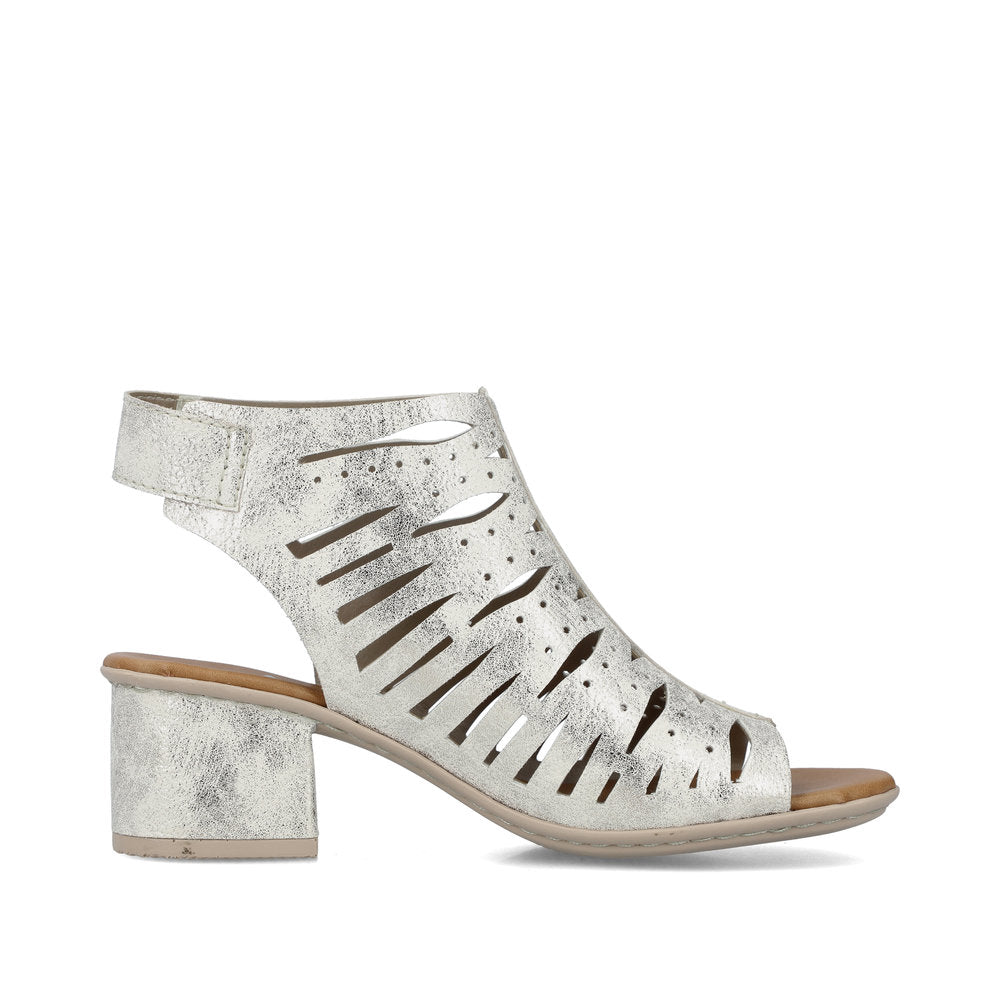 Rieker 64676-60 Beige Metallic Glitz Block Heel Open Toe Sandals