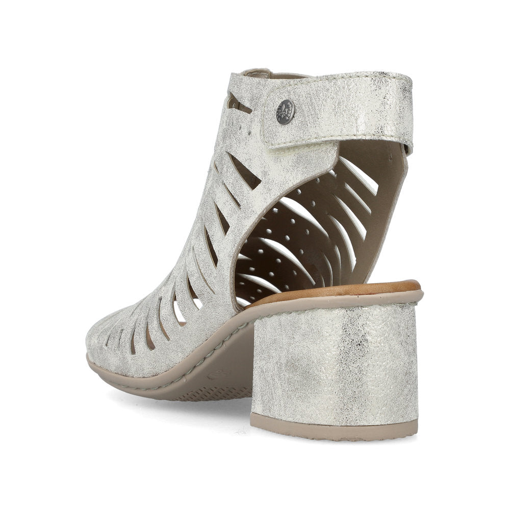 Rieker 64676-60 Beige Metallic Glitz Block Heel Open Toe Sandals
