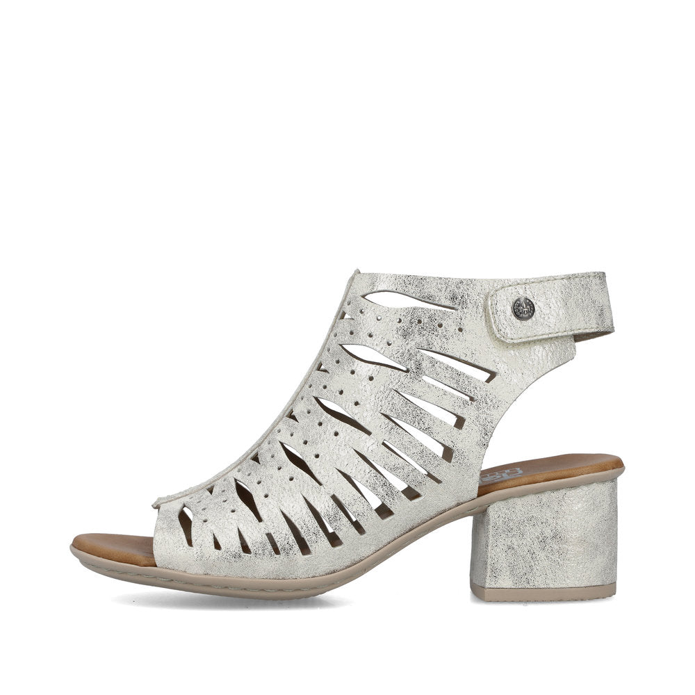 Rieker 64676-60 Beige Metallic Glitz Block Heel Open Toe Sandals