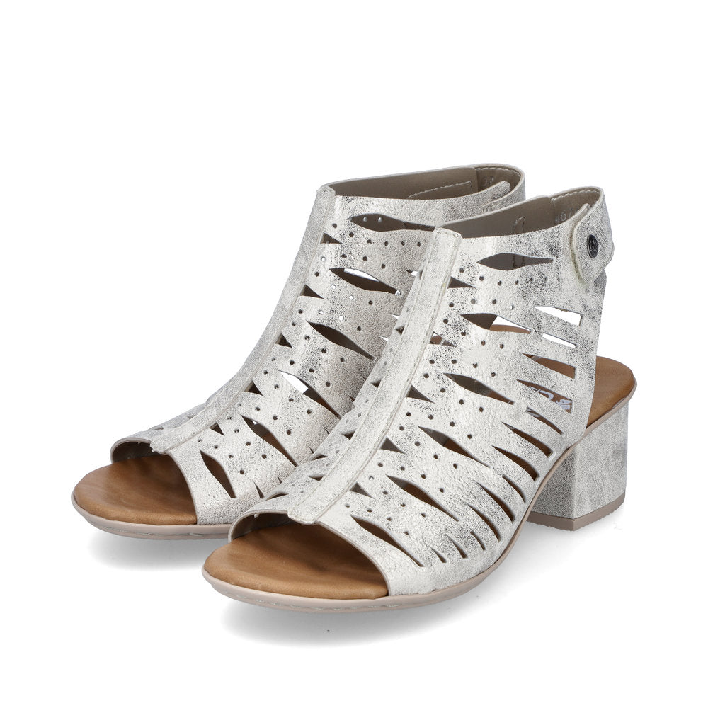 Rieker 64676-60 Beige Metallic Glitz Block Heel Open Toe Sandals
