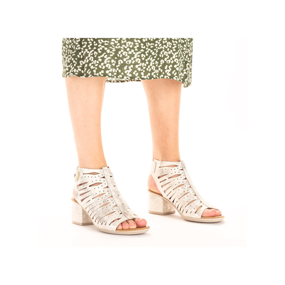 Rieker 64676-60 Beige Metallic Glitz Block Heel Open Toe Sandals