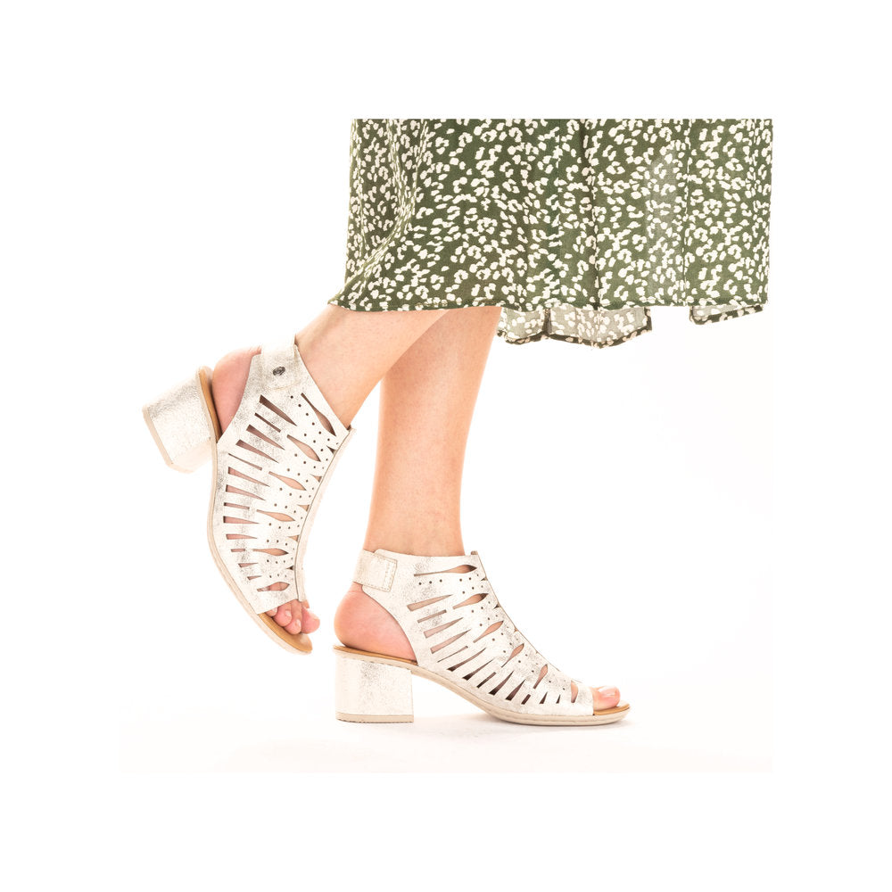Rieker 64676-60 Beige Metallic Glitz Block Heel Open Toe Sandals