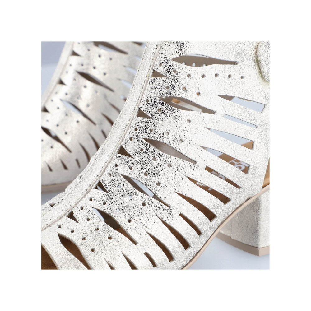 Rieker 64676-60 Beige Metallic Glitz Block Heel Open Toe Sandals