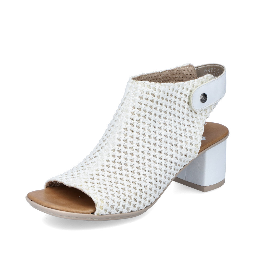 Rieker 64772-80 White Block Heel Open Toe Sandals