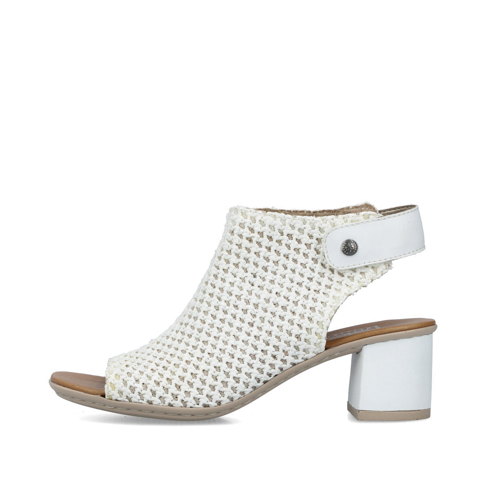 Rieker 64772-80 White Block Heel Open Toe Sandals