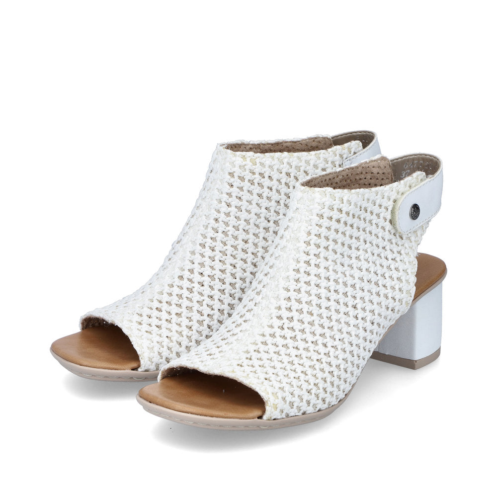 Rieker 64772-80 White Block Heel Open Toe Sandals