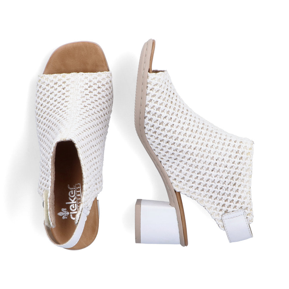 Rieker 64772-80 White Block Heel Open Toe Sandals