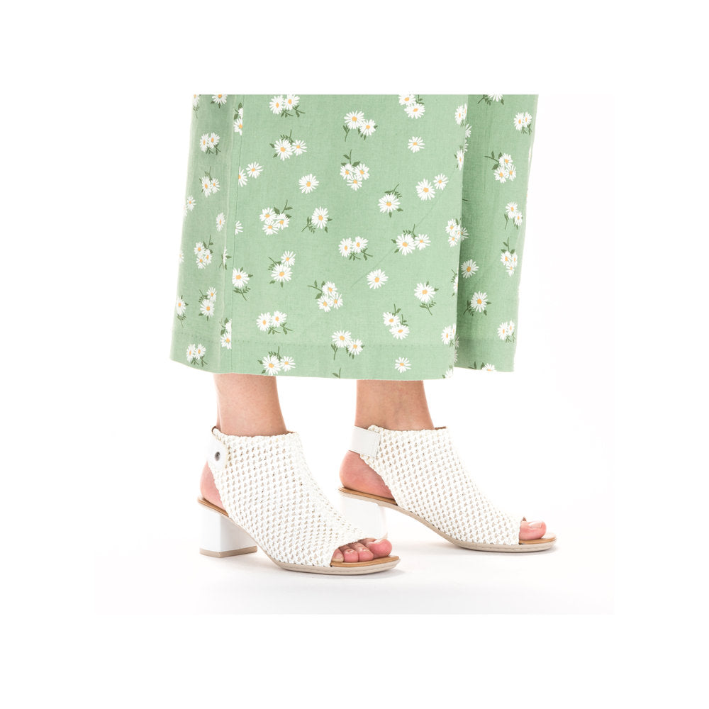 Rieker 64772-80 White Block Heel Open Toe Sandals