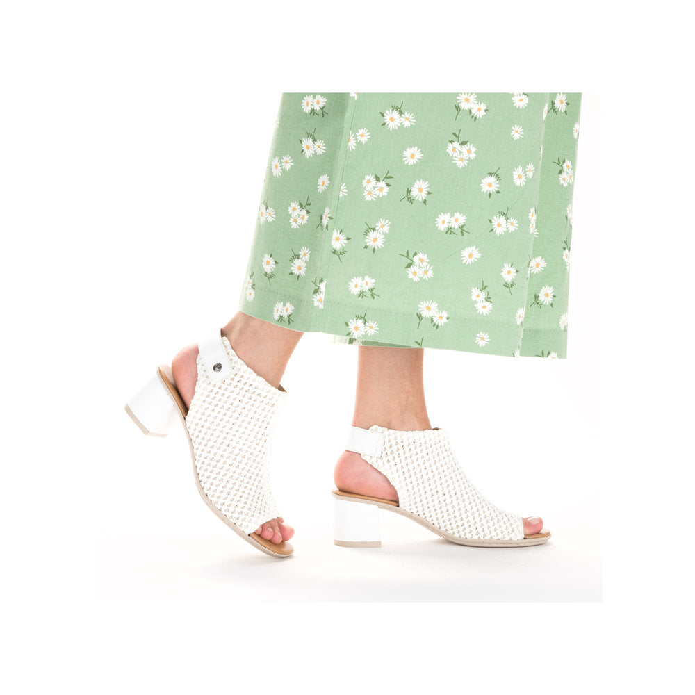Rieker 64772-80 White Block Heel Open Toe Sandals