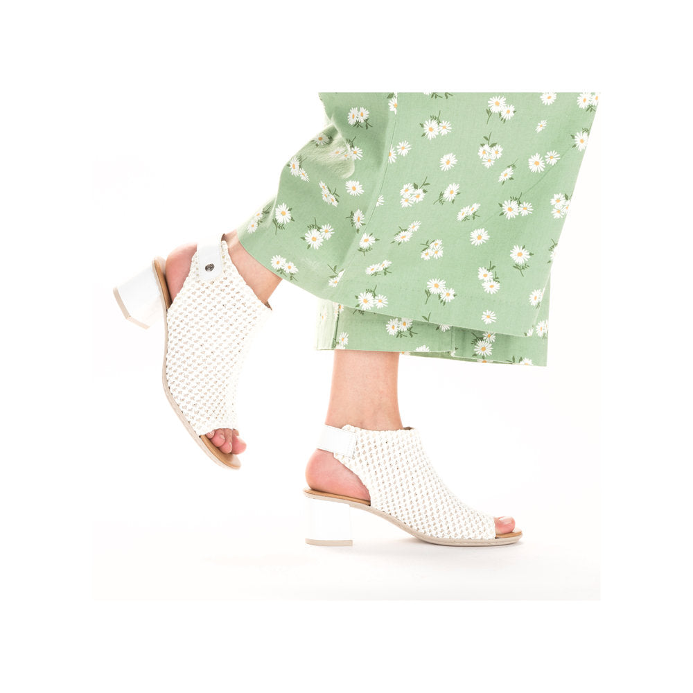 Rieker 64772-80 White Block Heel Open Toe Sandals