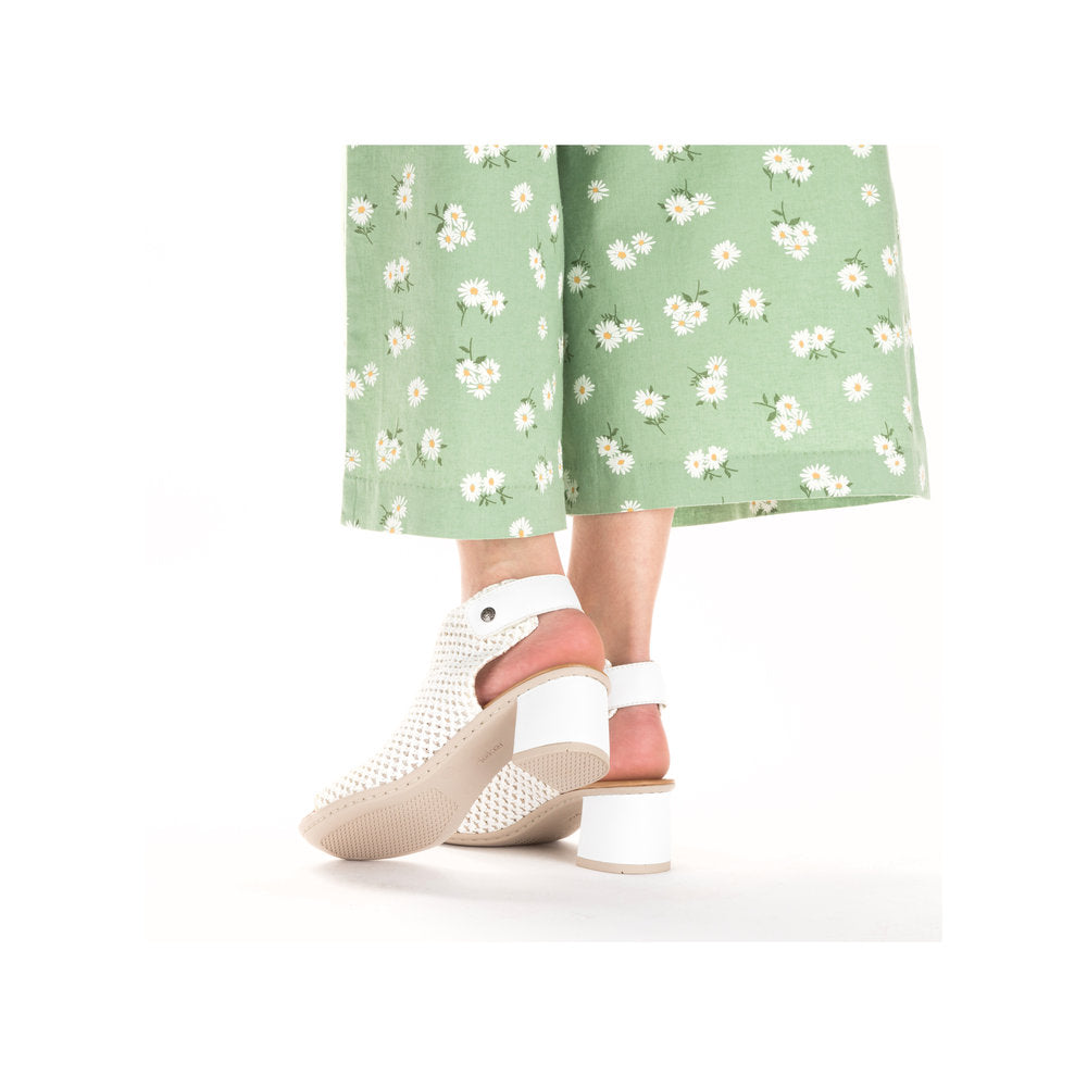 Rieker 64772-80 White Block Heel Open Toe Sandals