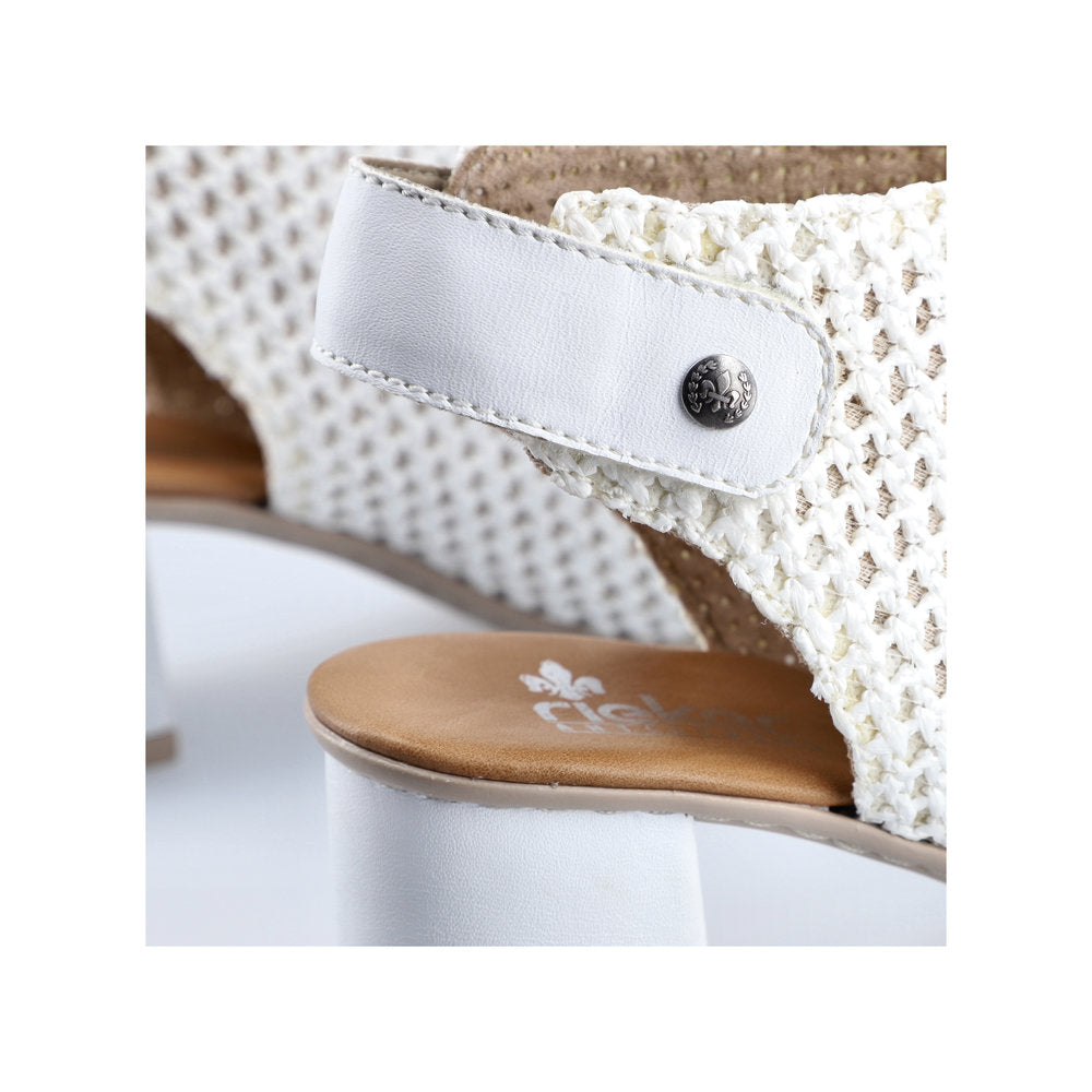 Rieker 64772-80 White Block Heel Open Toe Sandals
