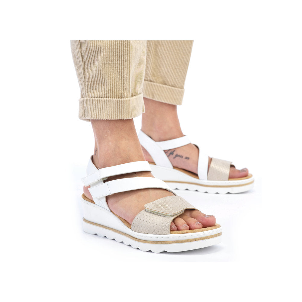 Rieker 67454-80 White Combi Velcro Sandals with Slingback