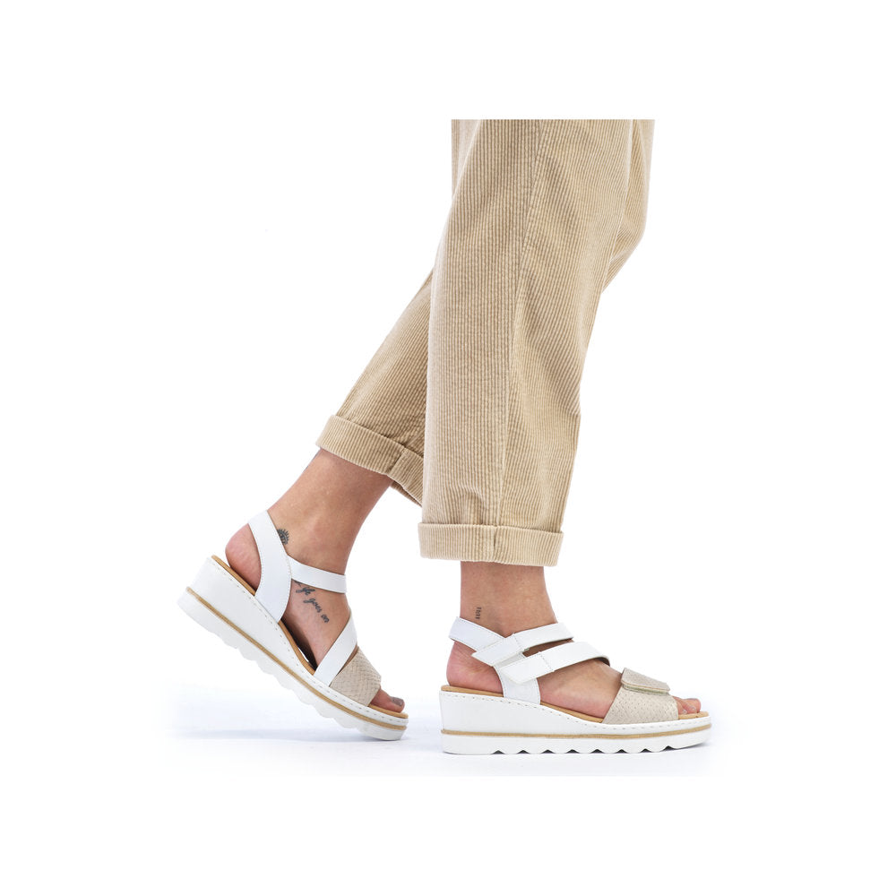 Rieker 67454-80 White Combi Velcro Sandals with Slingback