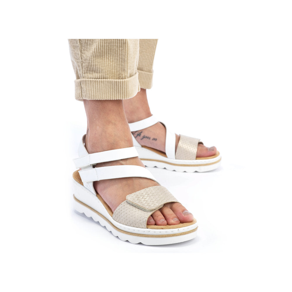 Rieker 67454-80 White Combi Velcro Sandals with Slingback