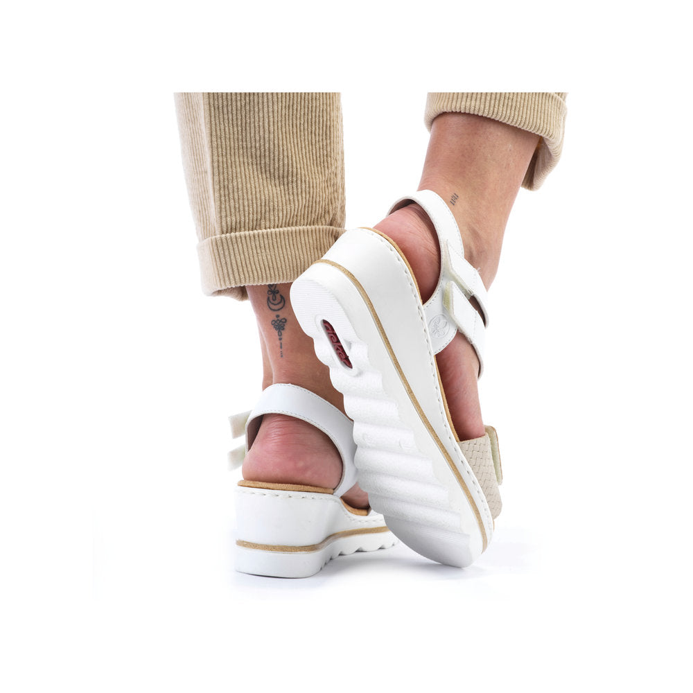 Rieker 67454-80 White Combi Velcro Sandals with Slingback