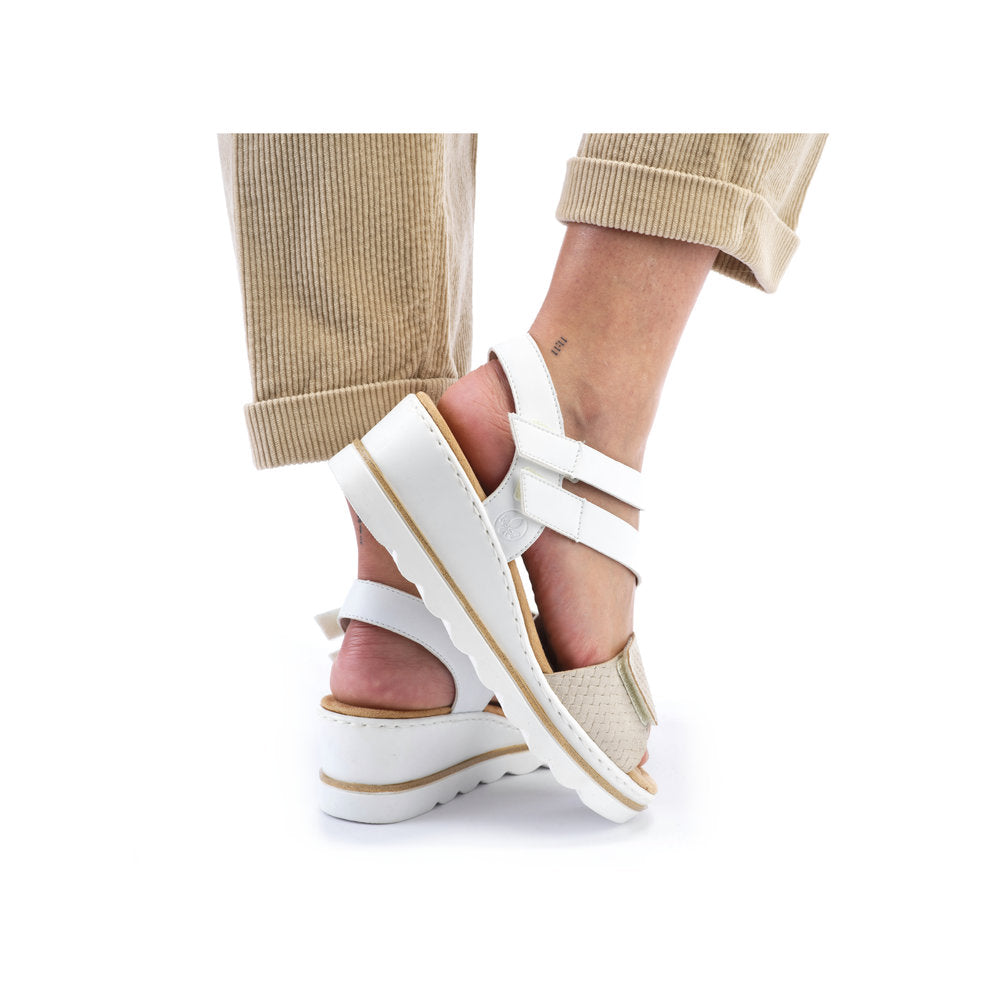 Rieker 67454-80 White Combi Velcro Sandals with Slingback