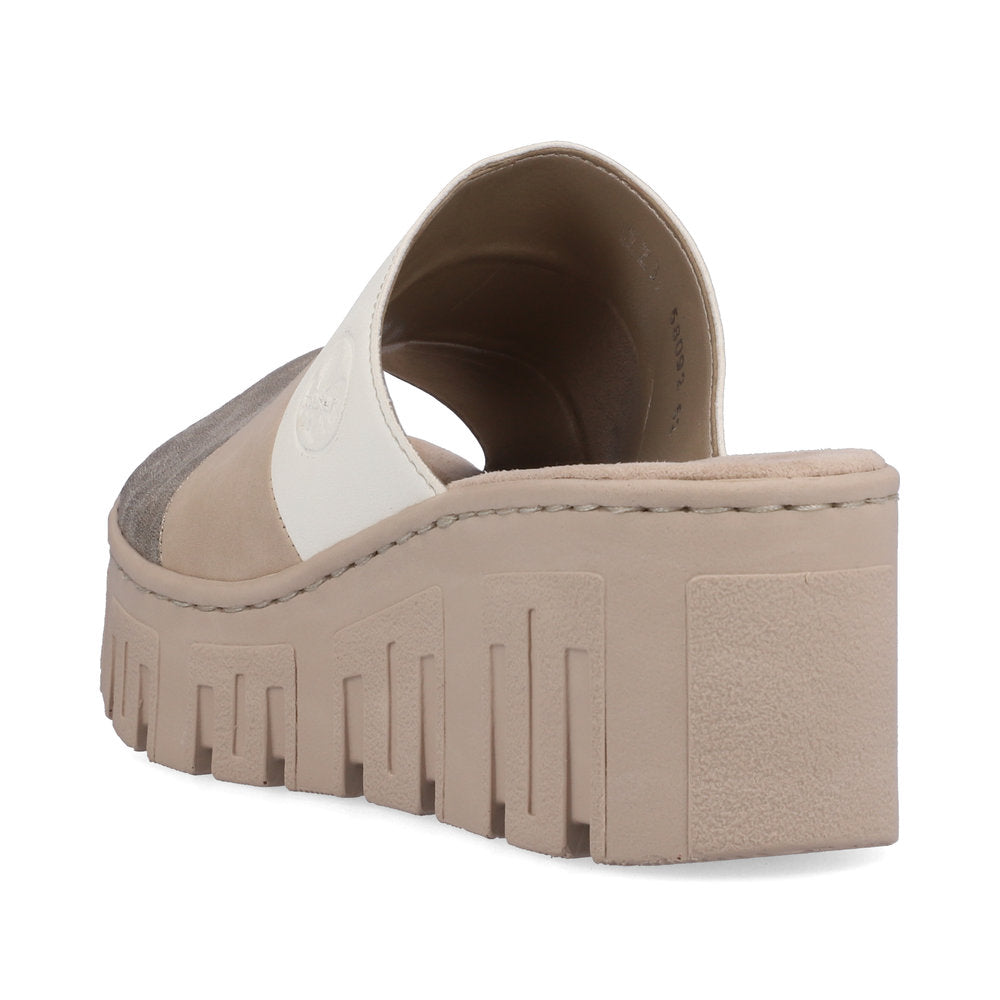 Rieker 68092-62 Beige Combi Slip On Wedge Heel Sandals