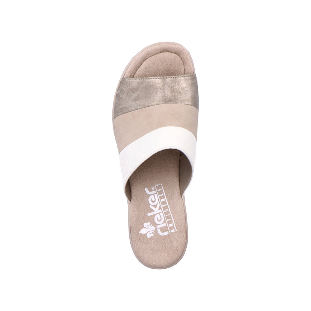 Rieker 68092-62 Beige Combi Slip On Wedge Heel Sandals