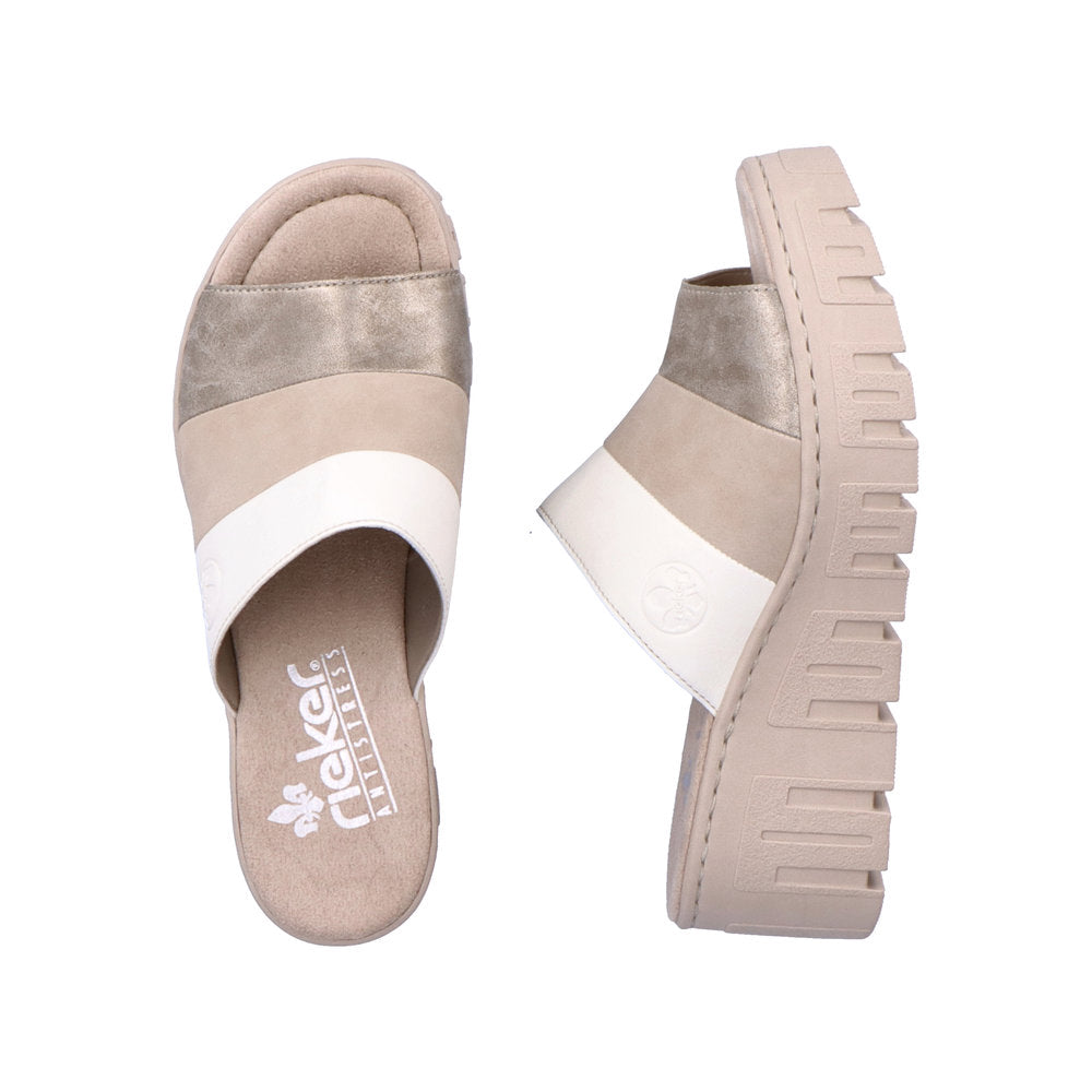 Rieker 68092-62 Beige Combi Slip On Wedge Heel Sandals