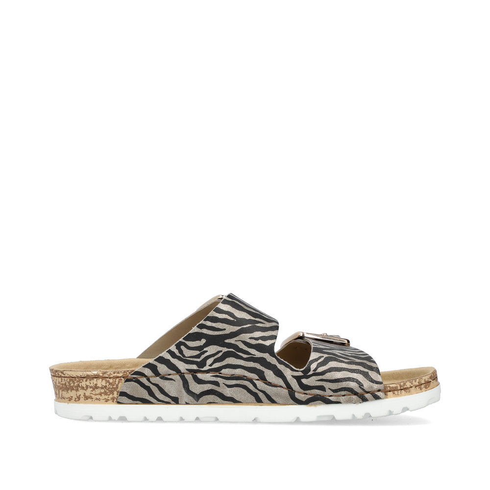 Rieker 69850-60 Black Beige Zebra Combi Slip On Sandals