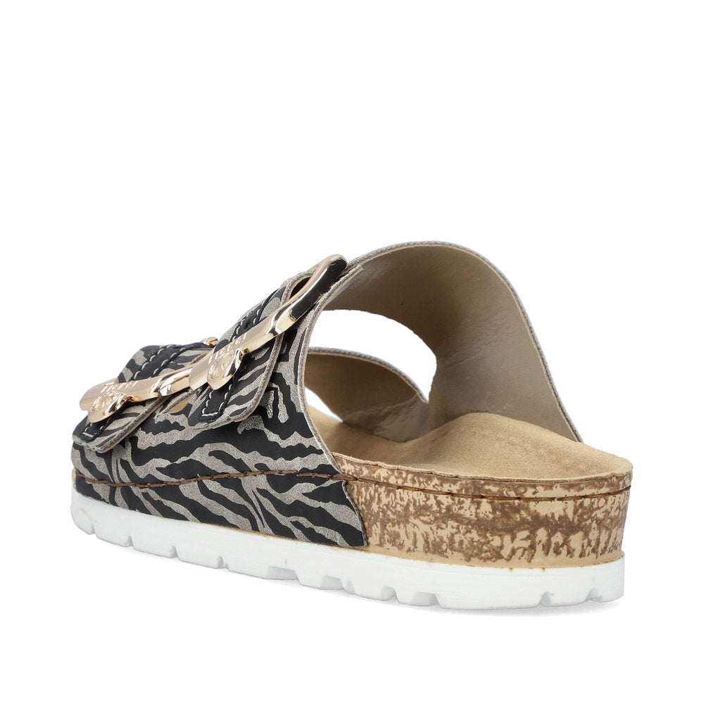 Rieker 69850-60 Black Beige Zebra Combi Slip On Sandals
