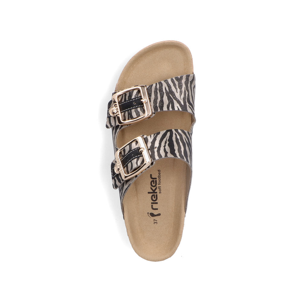 Rieker 69850-60 Black Beige Zebra Combi Slip On Sandals