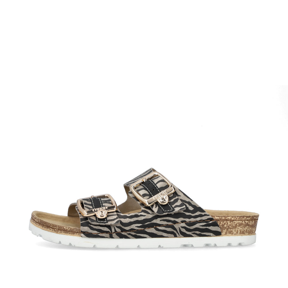 Rieker 69850-60 Black Beige Zebra Combi Slip On Sandals