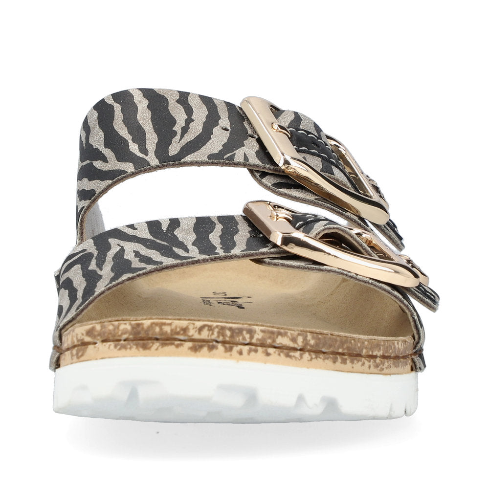 Rieker 69850-60 Black Beige Zebra Combi Slip On Sandals