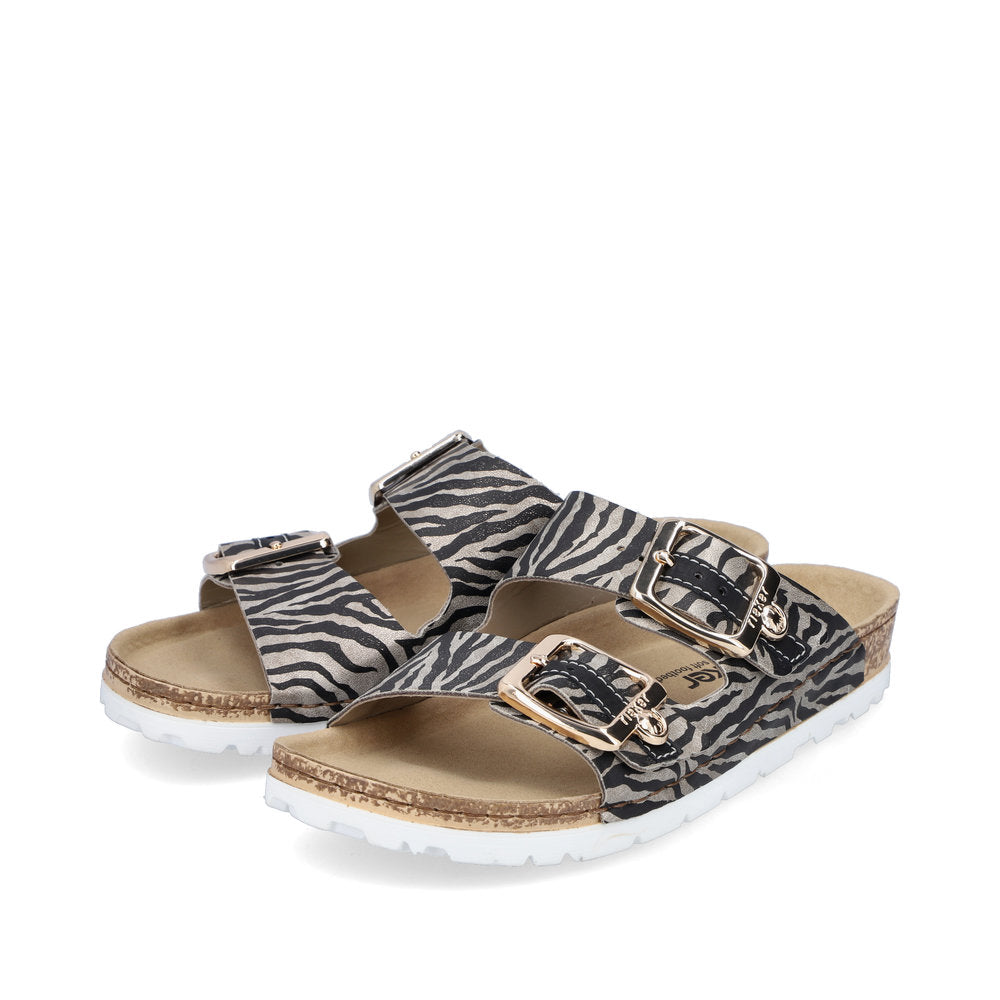 Rieker 69850-60 Black Beige Zebra Combi Slip On Sandals