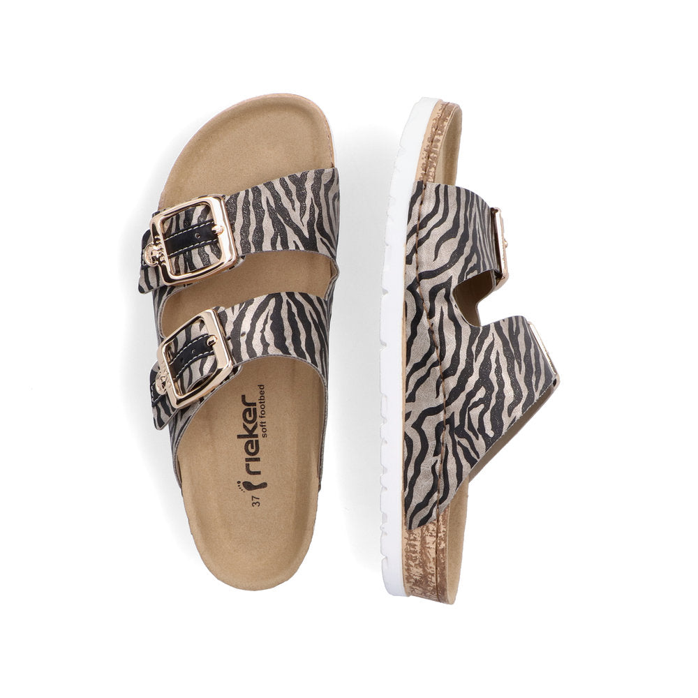 Rieker 69850-60 Black Beige Zebra Combi Slip On Sandals