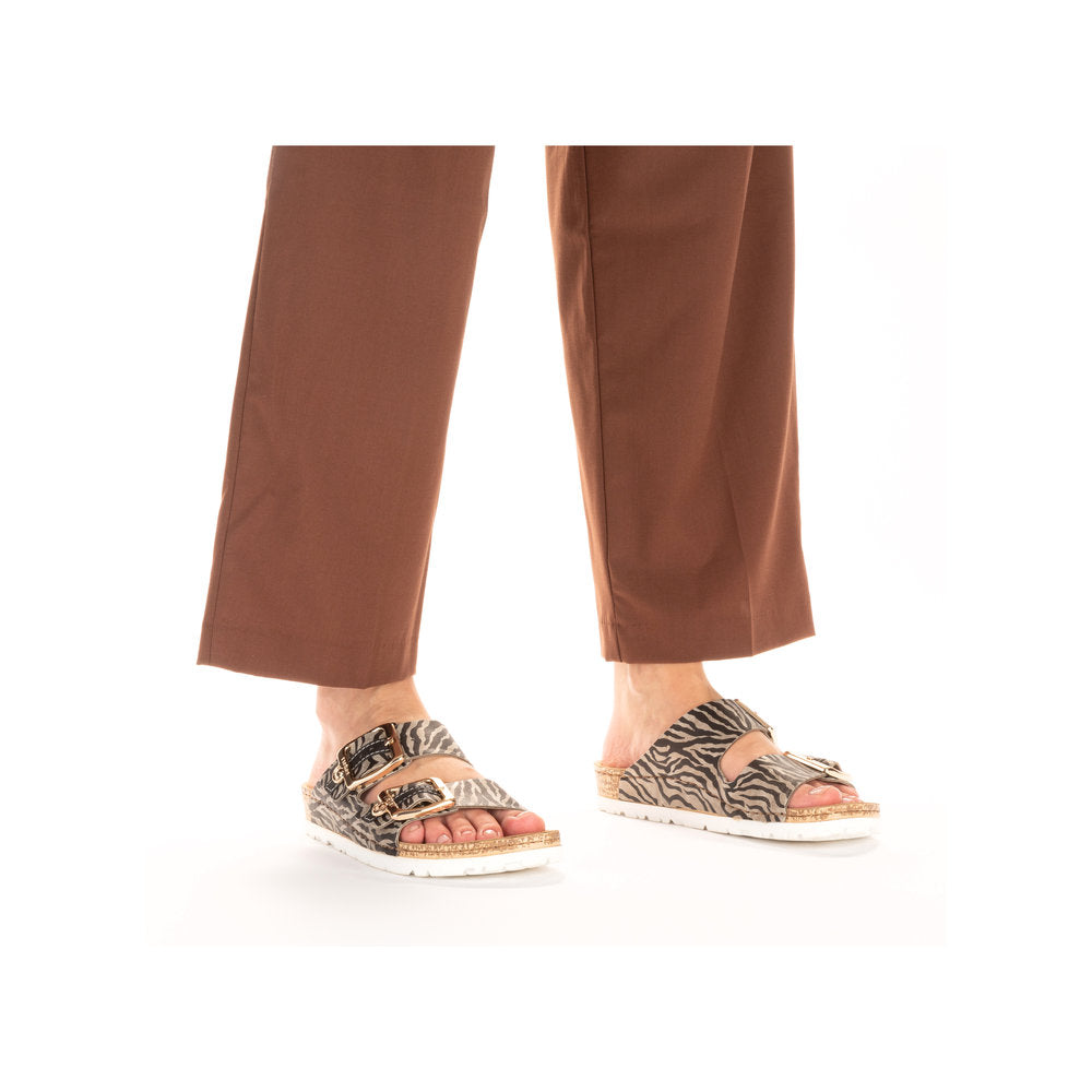 Rieker 69850-60 Black Beige Zebra Combi Slip On Sandals