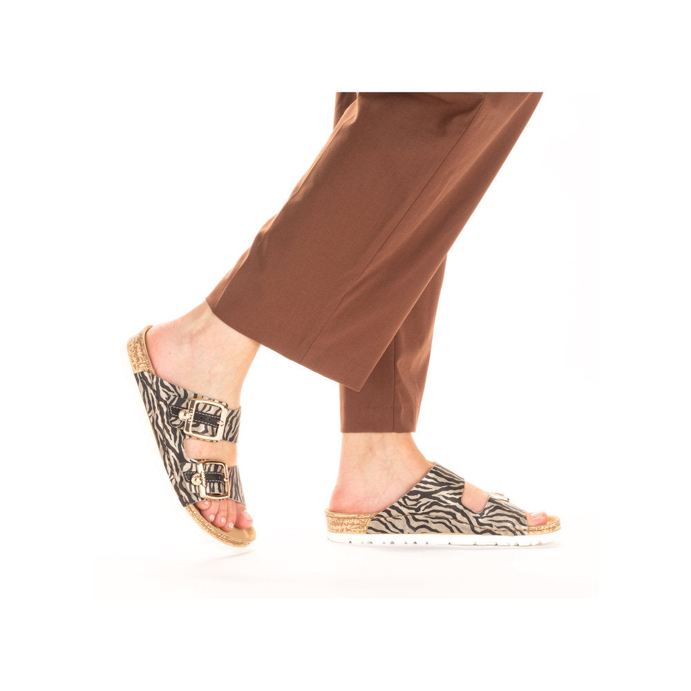 Rieker 69850-60 Black Beige Zebra Combi Slip On Sandals