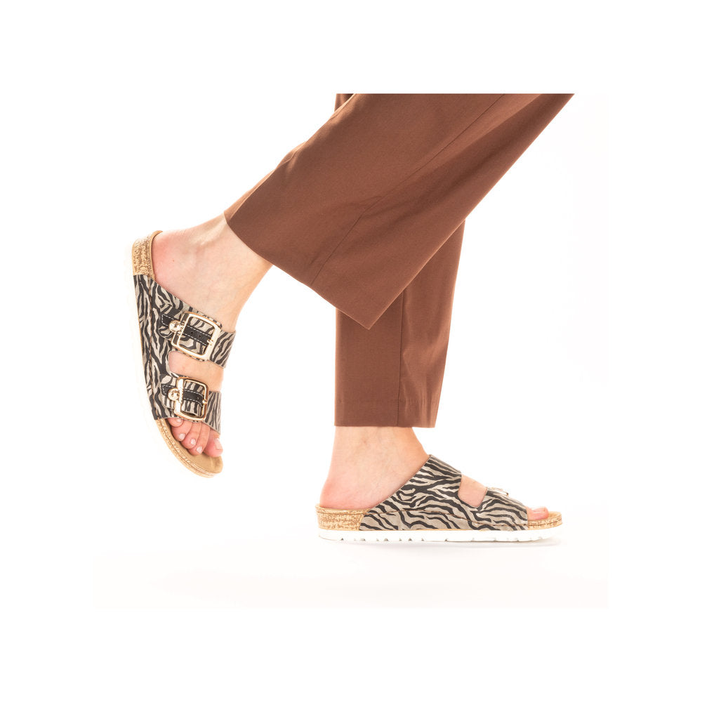 Rieker 69850-60 Black Beige Zebra Combi Slip On Sandals