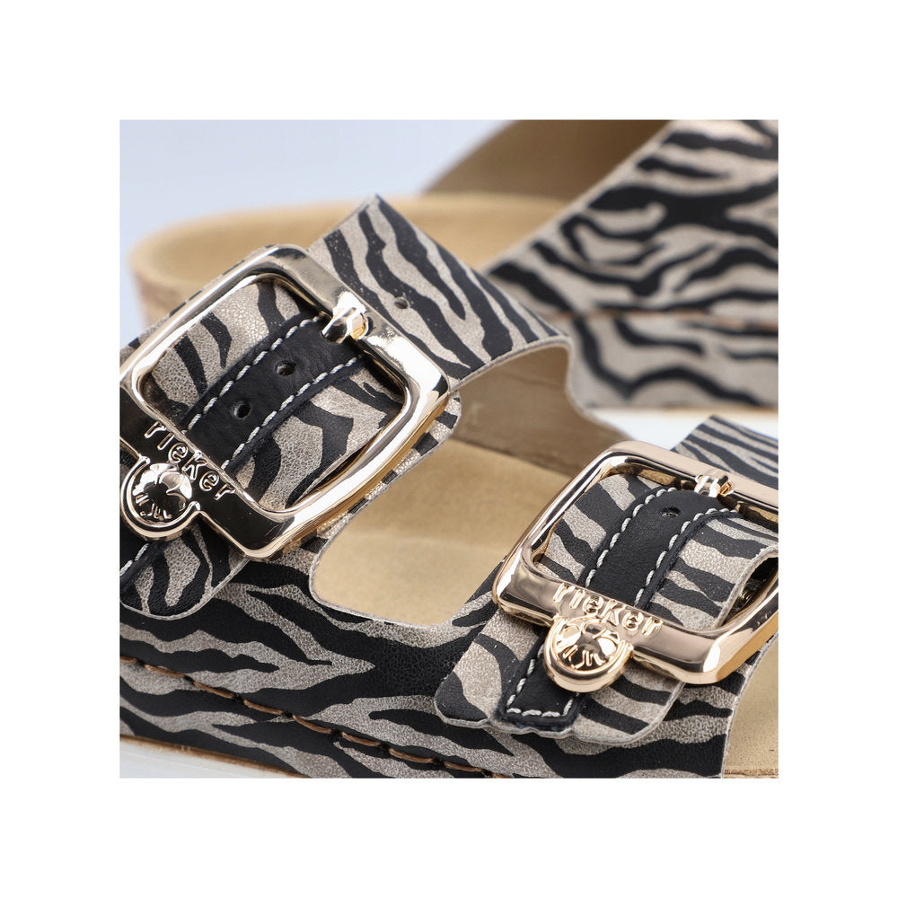 Rieker 69850-60 Black Beige Zebra Combi Slip On Sandals