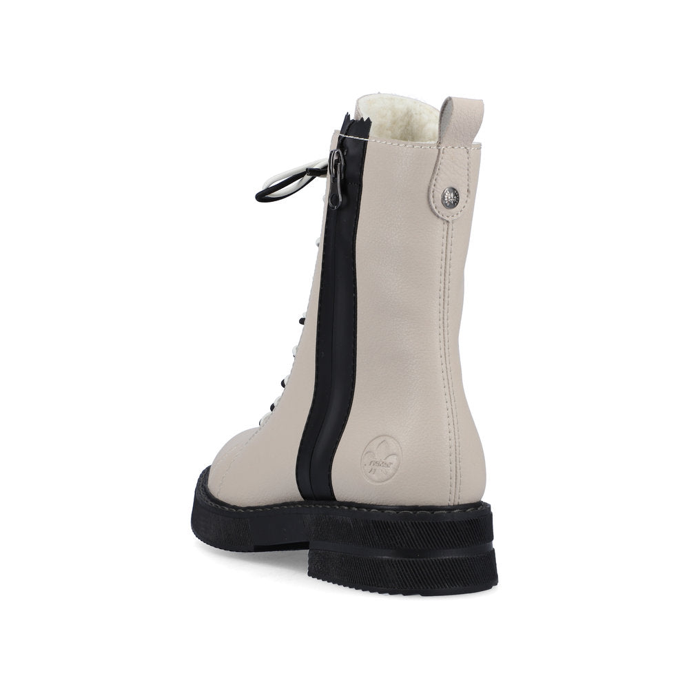 Rieker 72016-60 Cream Boots with Black Zip & Black/White Mix Laces