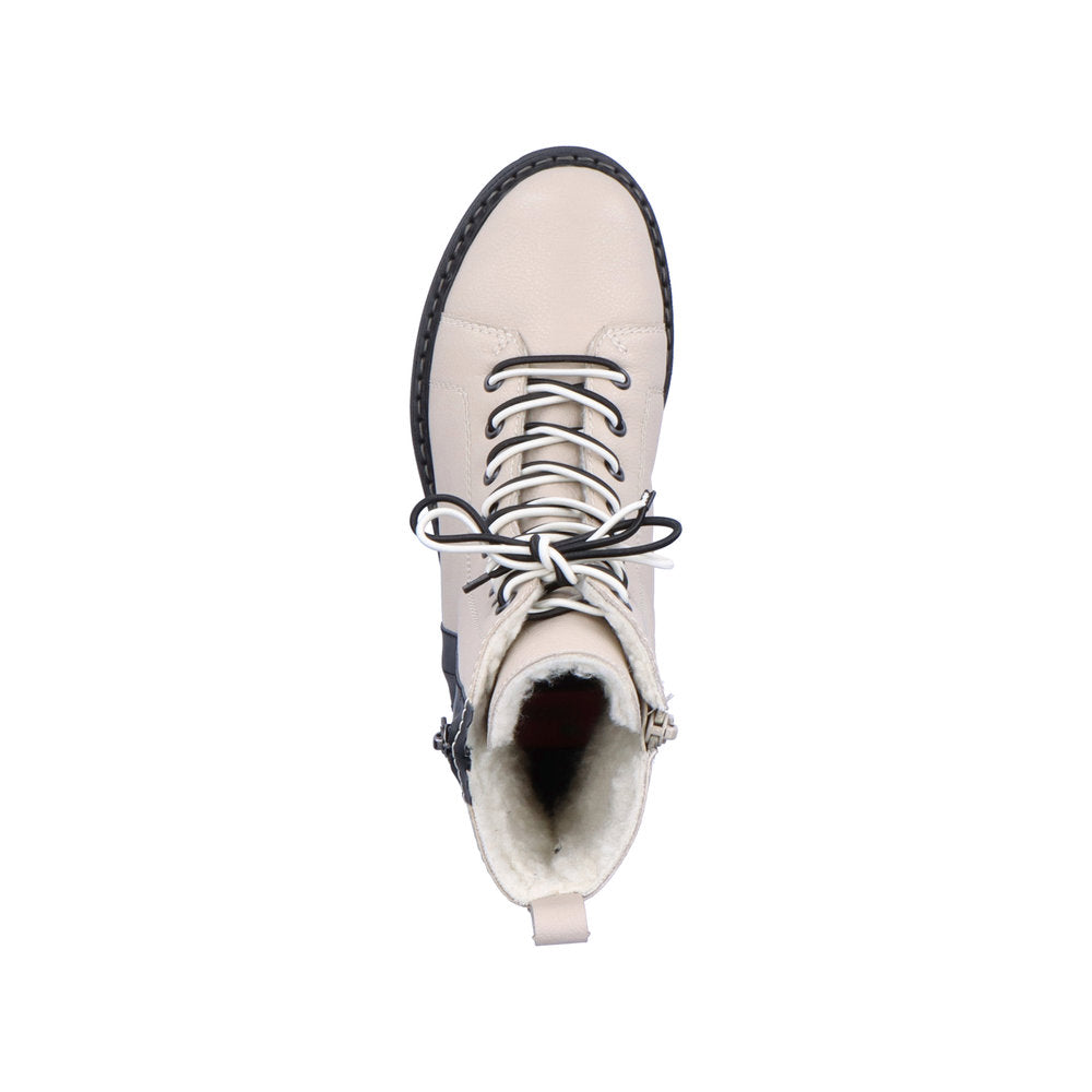 Rieker 72016-60 Cream Boots with Black Zip & Black/White Mix Laces