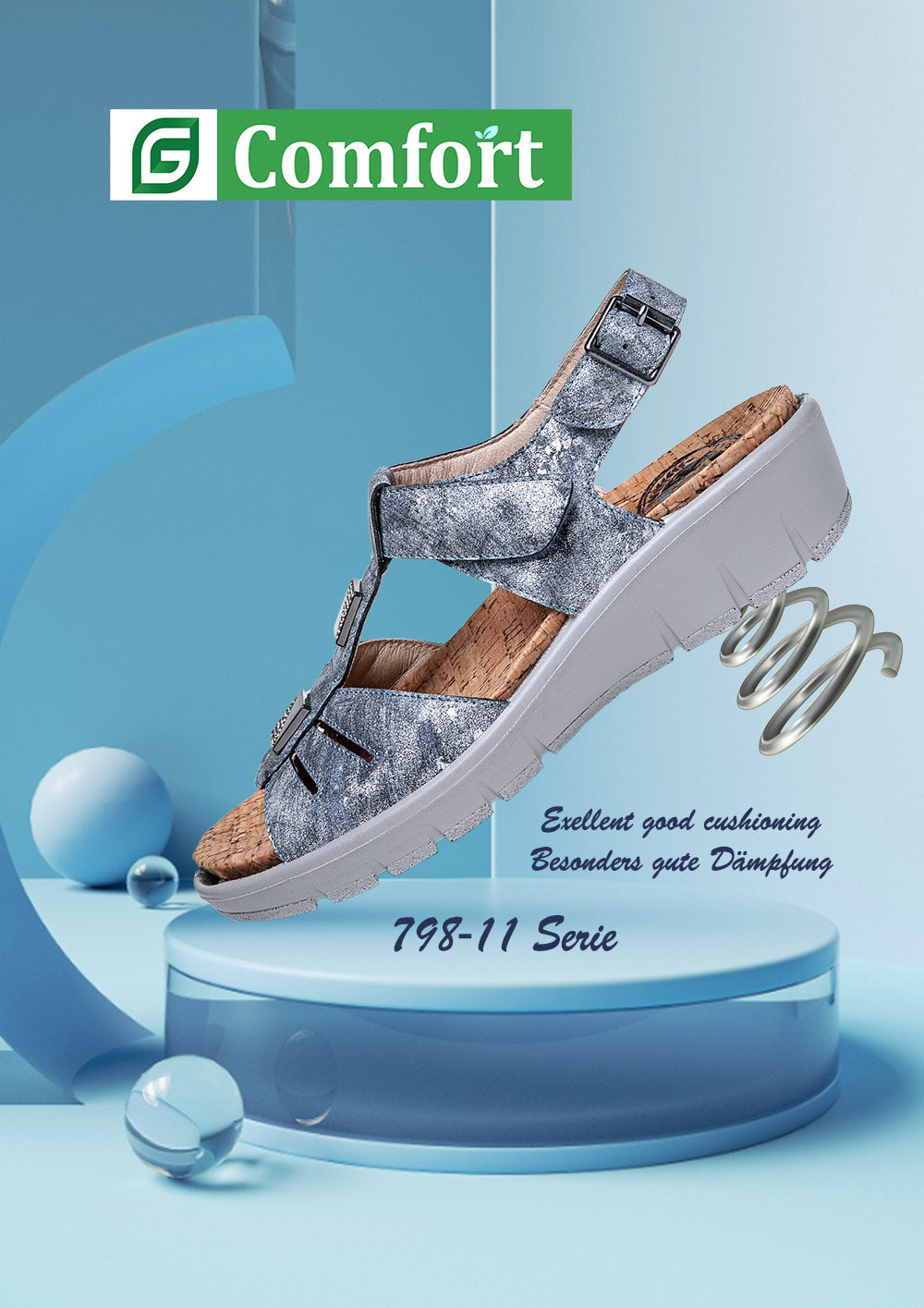 G Comfort 798-11 Dark Grey Tin Patent Sandals