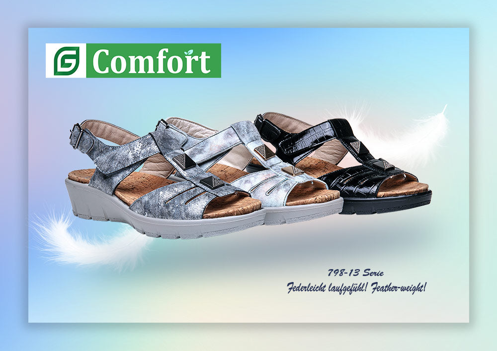 G Comfort 798-11 Dark Grey Tin Patent Sandals