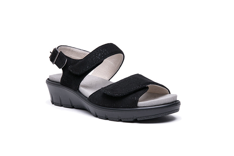 G Comfort 798-13 Black Suede Velcro Sandals