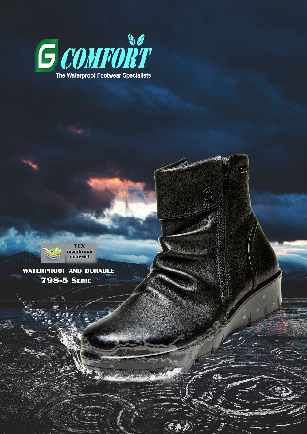 G Comfort 798-5 Black Softnappa Tex Ankle Boots