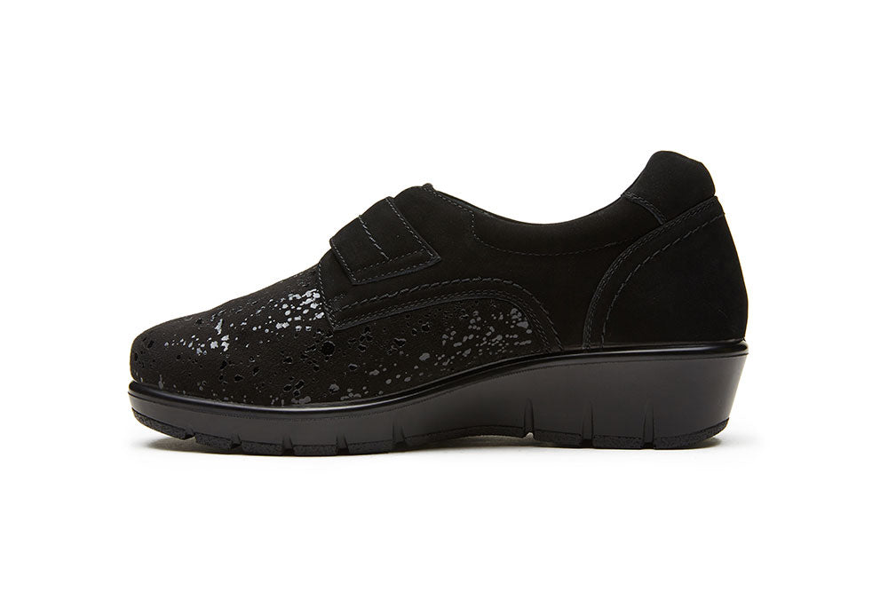 G Comfort 799-4/799-4ST Black Sparkle Stretch Velcro Extra Wide Shoes with Wedge