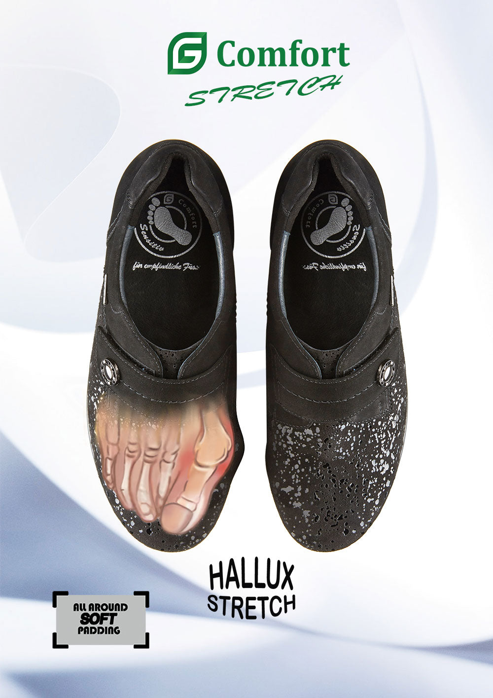 G Comfort 799-4/799-4ST Black Sparkle Stretch Velcro Extra Wide Shoes with Wedge