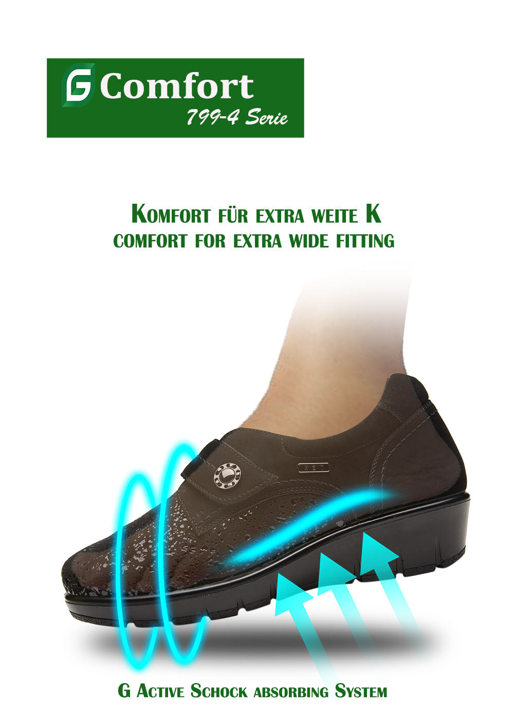 G Comfort 799-4/799-4ST Black Sparkle Stretch Velcro Extra Wide Shoes with Wedge
