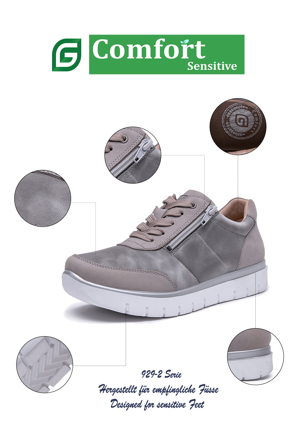 G Comfort 929-2 Grey Camo Combi Sneakers with Zip